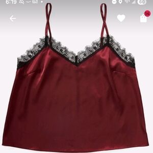 Adore Me Burgundy Satin Camisole with Black Lace